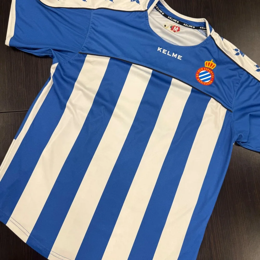 Kelme RCD Espanyol Barcelona Soccer Jersey Mens‎ M Blue White Striped 25